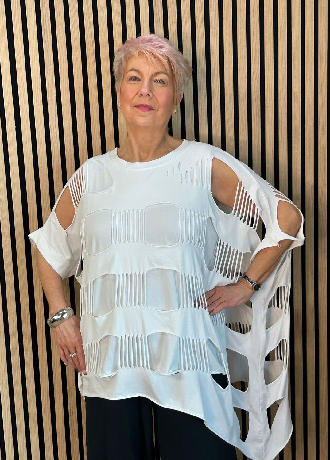 Distressed Cut Oversized Top - White