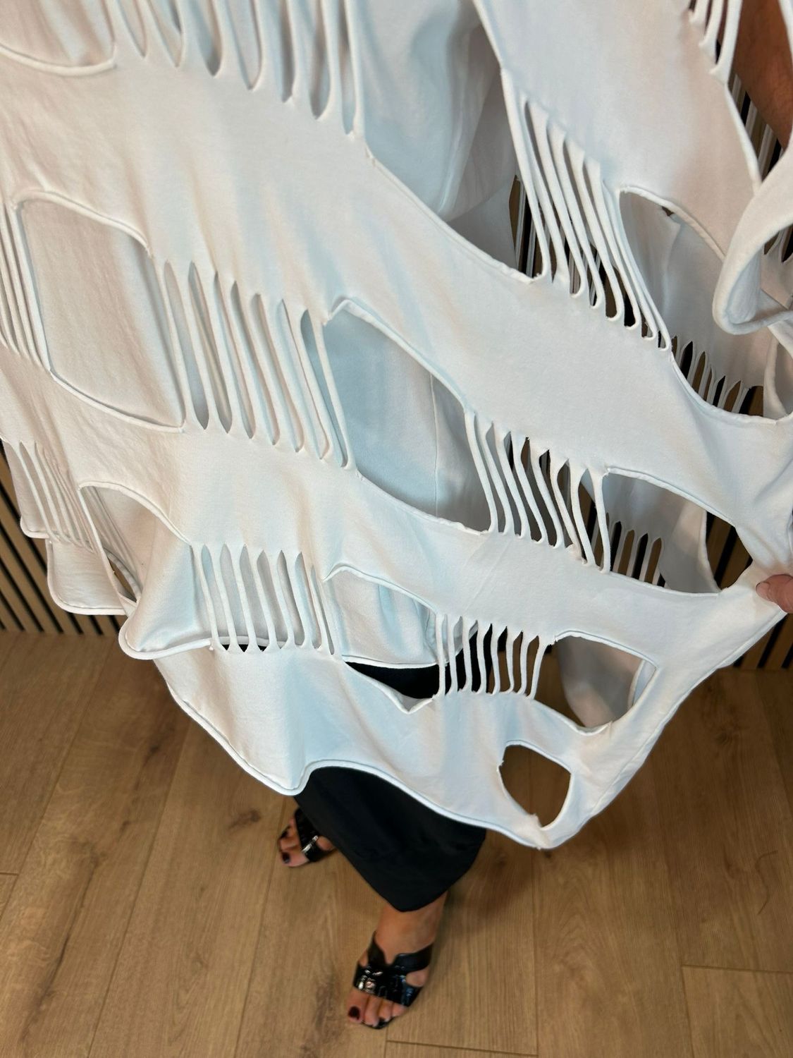 Distressed Cut Oversized Top - White