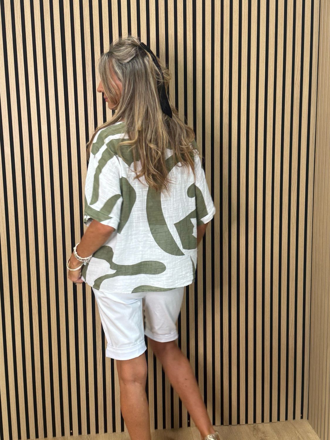 Abstract Print Cotton Top - Khaki