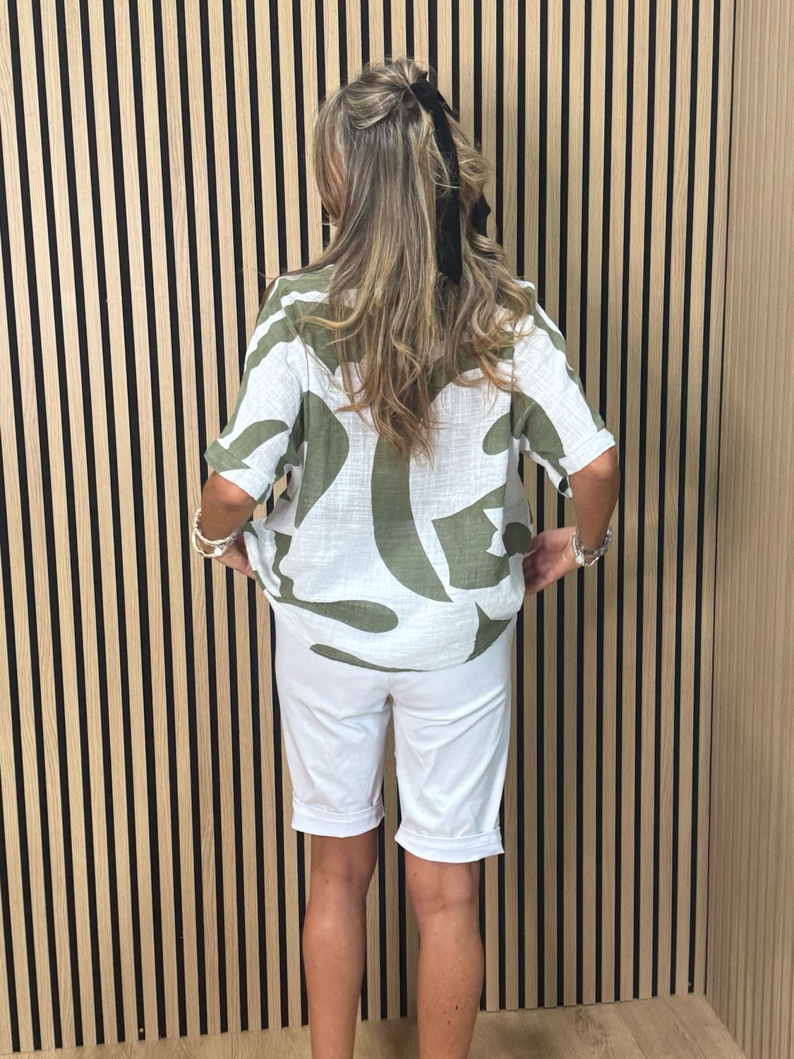 Abstract Print Cotton Top - Khaki