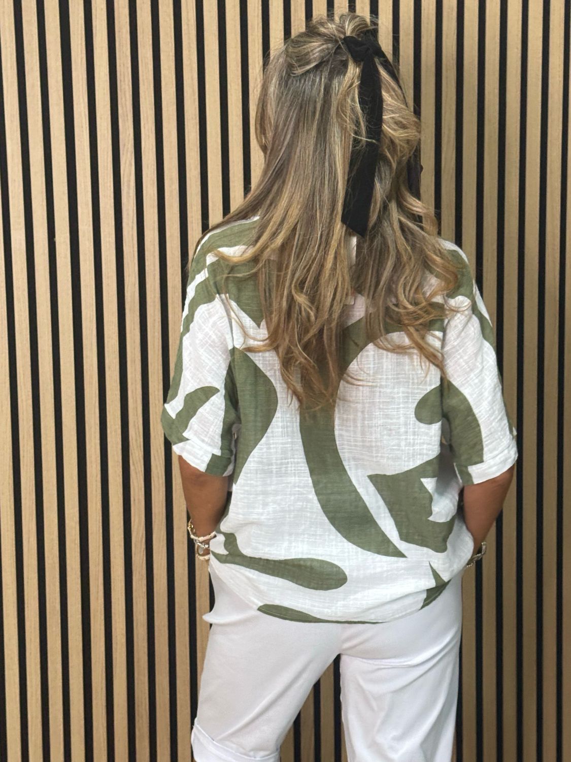 Abstract Print Cotton Top - Khaki