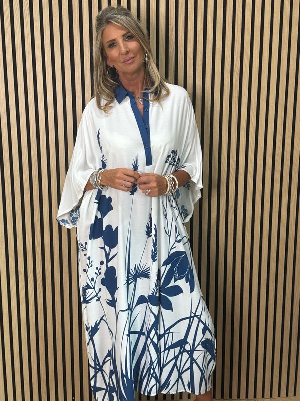 Botanical Print Kaftan - Navy