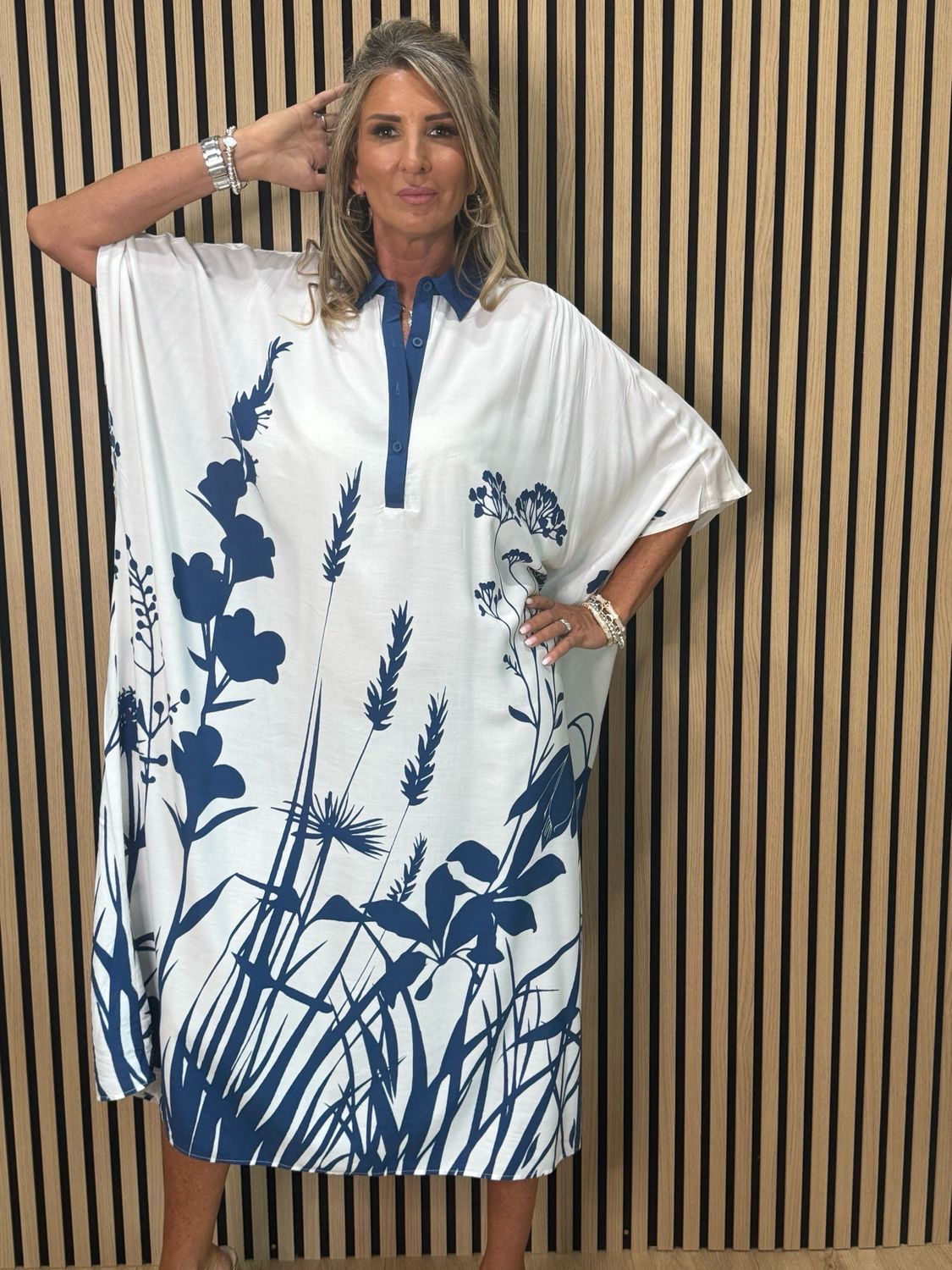 Botanical Print Kaftan - Navy