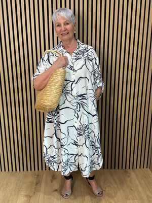 Floral Button Front Dress - Navy