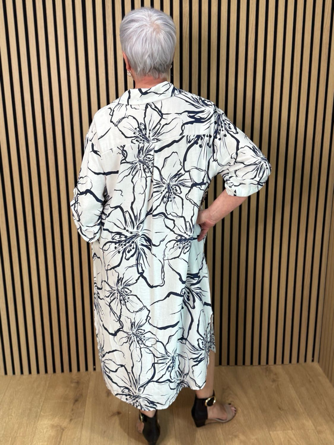 Floral Button Front Dress - Navy