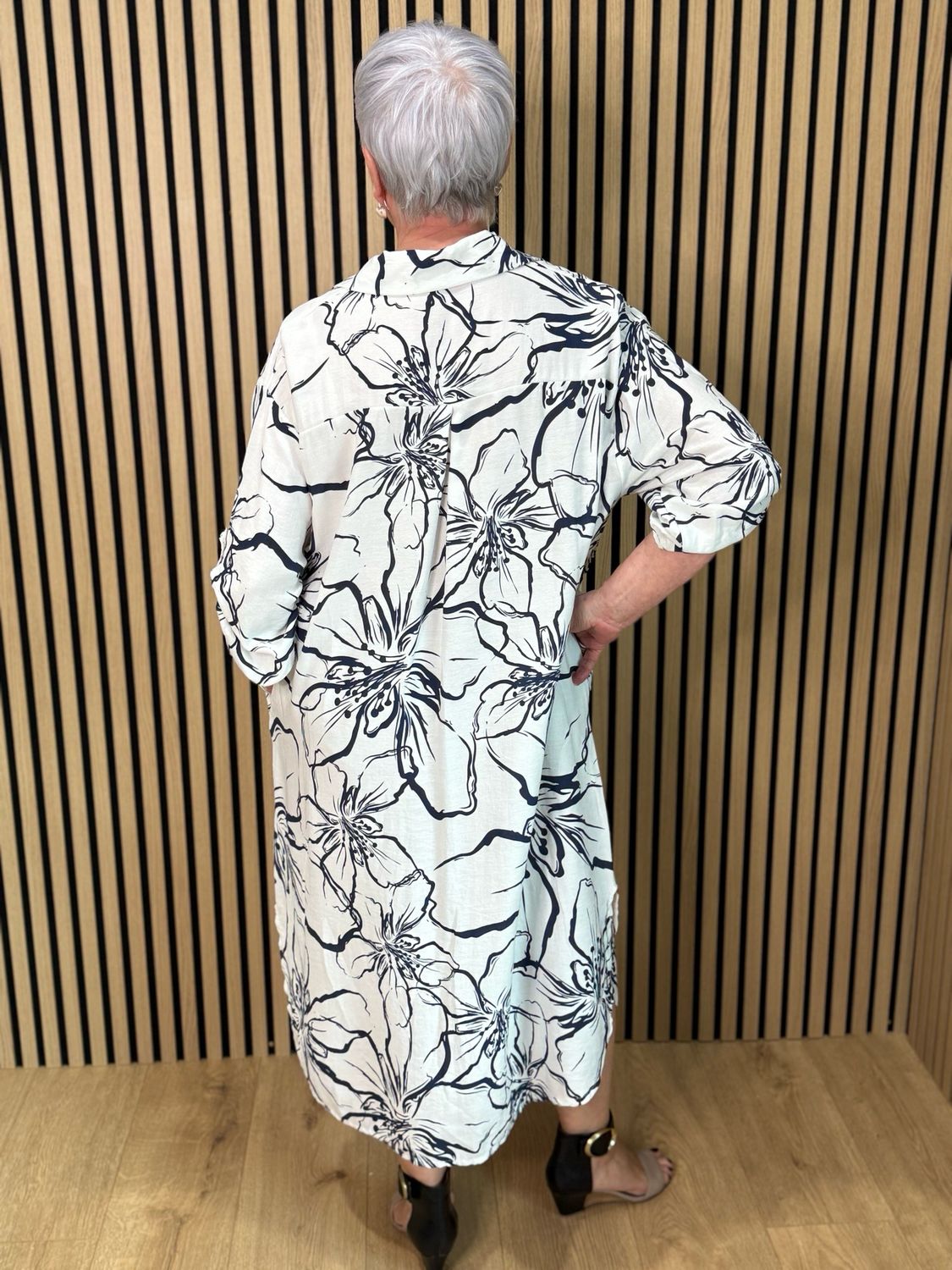 Floral Button Front Dress - Navy