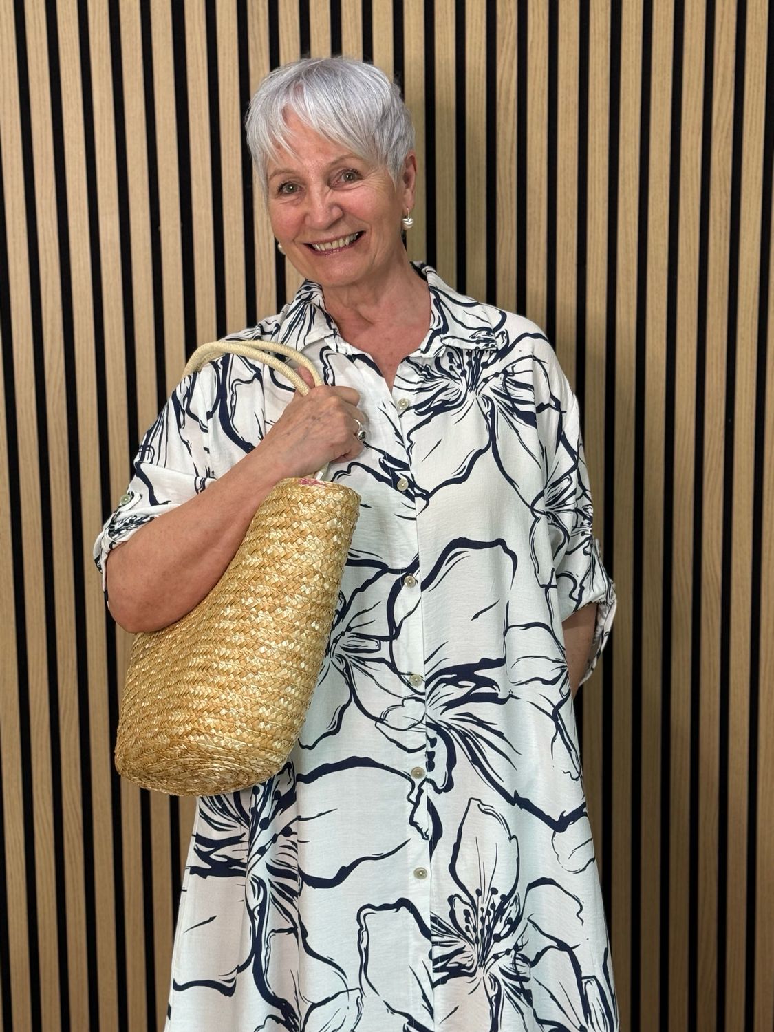 Floral Button Front Dress - Navy