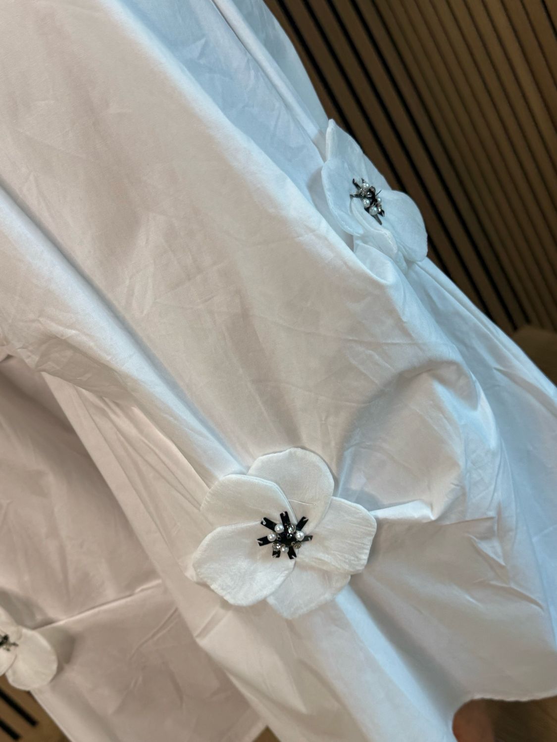 Floral Detail Cotton Midi Skirt - White