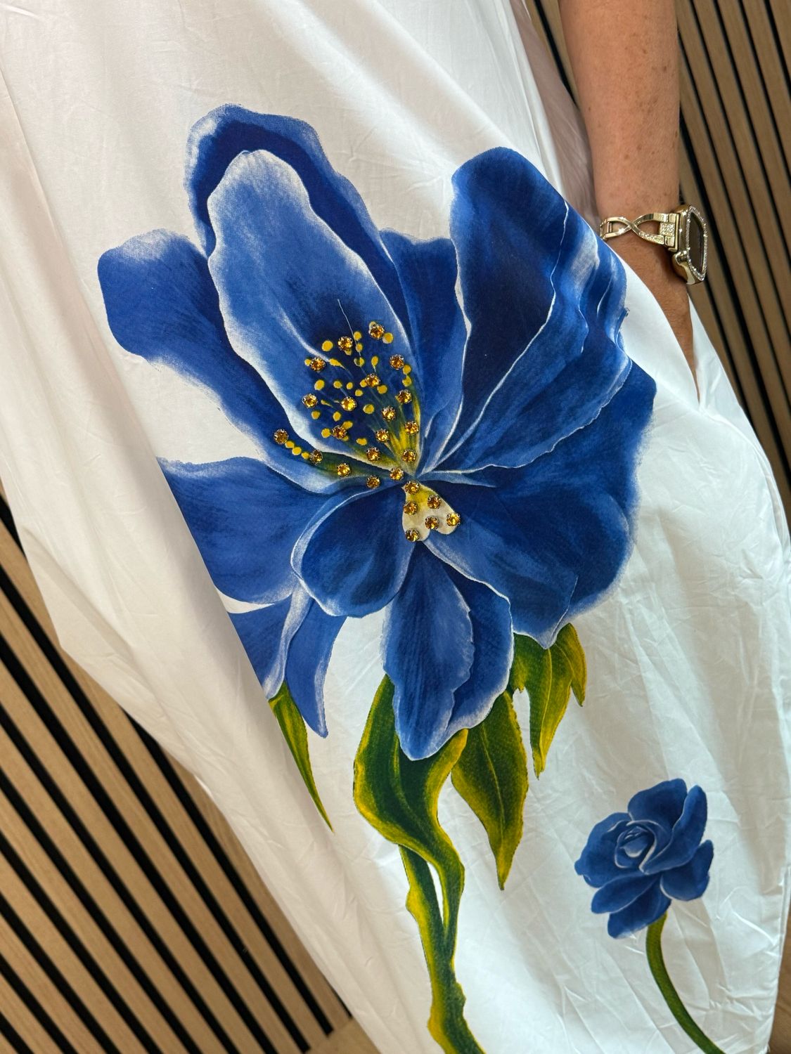 Statement Bloom Cotton Dress - White/Blue