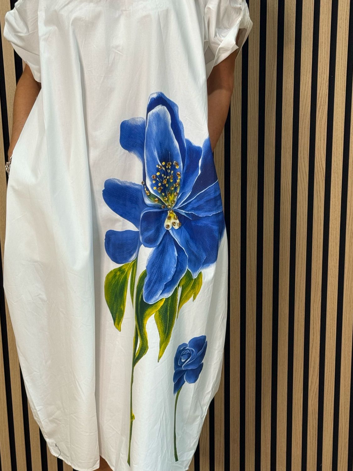 Statement Bloom Cotton Dress - White/Blue