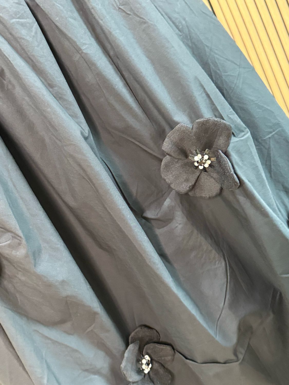 Floral Detail Cotton Midi Skirt - Black