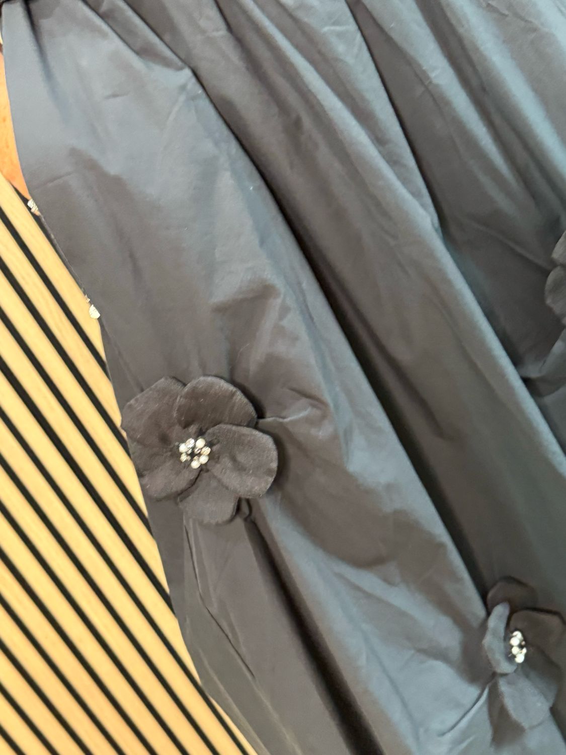 Floral Detail Cotton Midi Skirt - Black