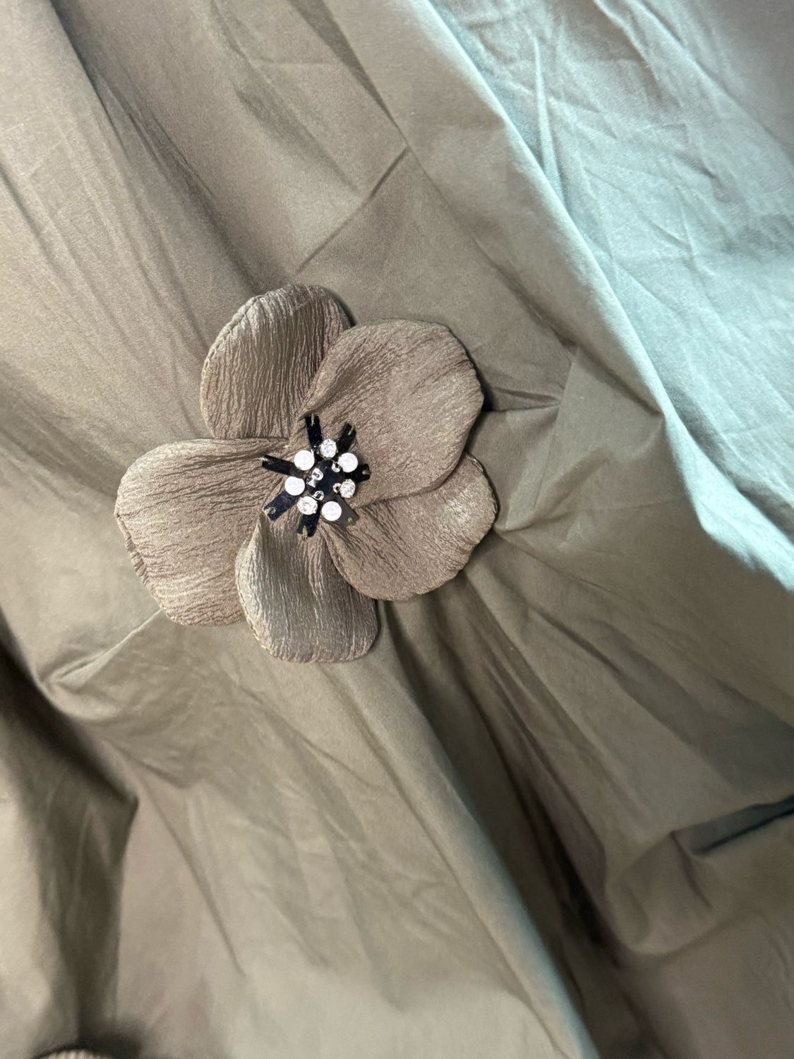 Floral Detail Cotton Midi Skirt - Khaki