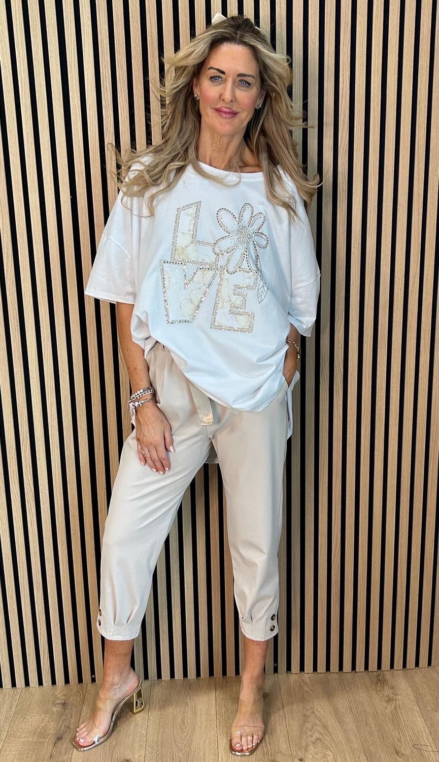 Love Embellished Oversized Top - White