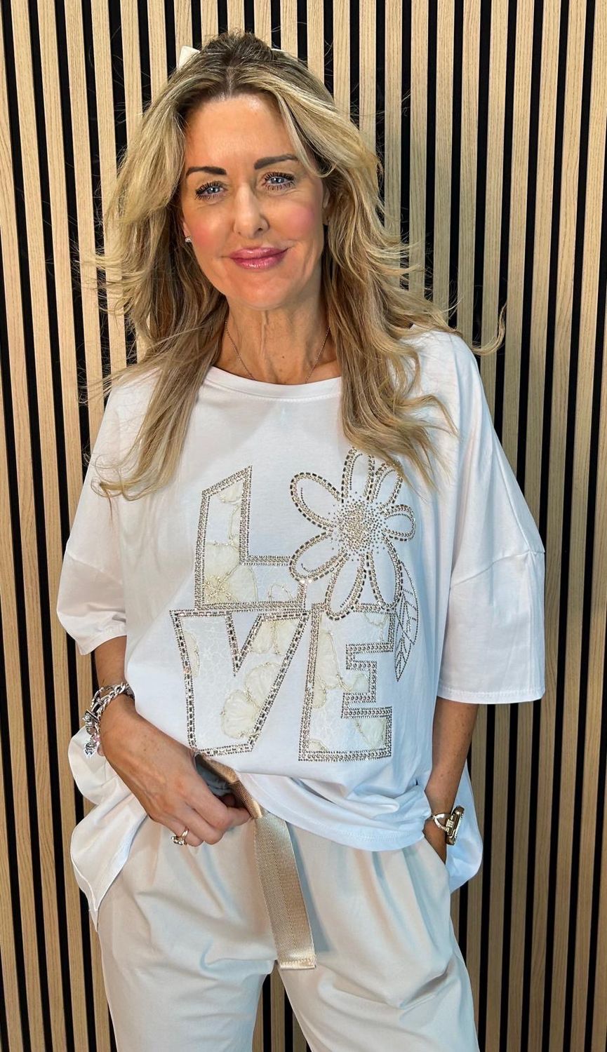 Love Embellished Oversized Top - White