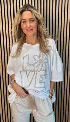 Love Embellished Oversized Top - White