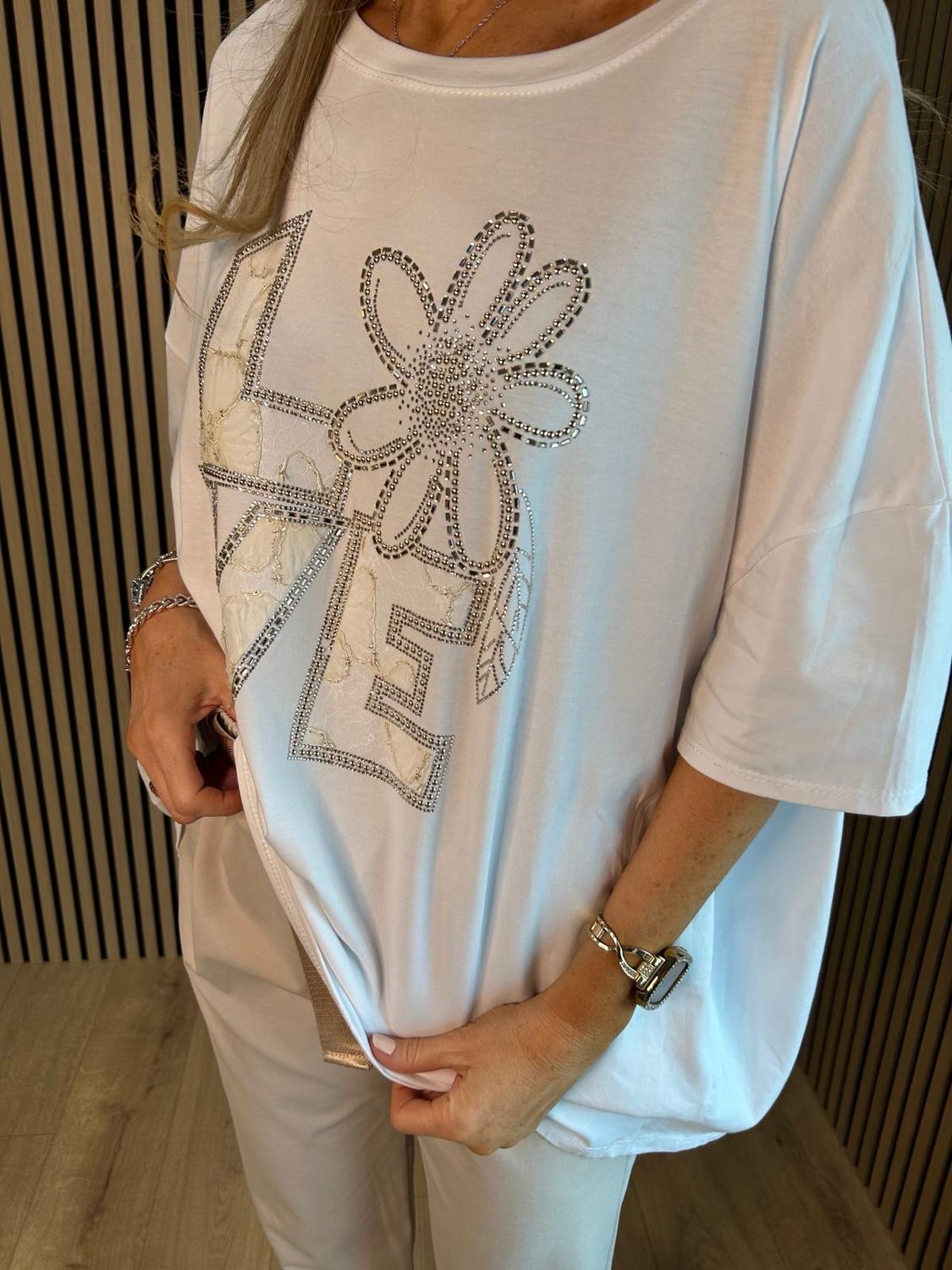 Love Embellished Oversized Top - White