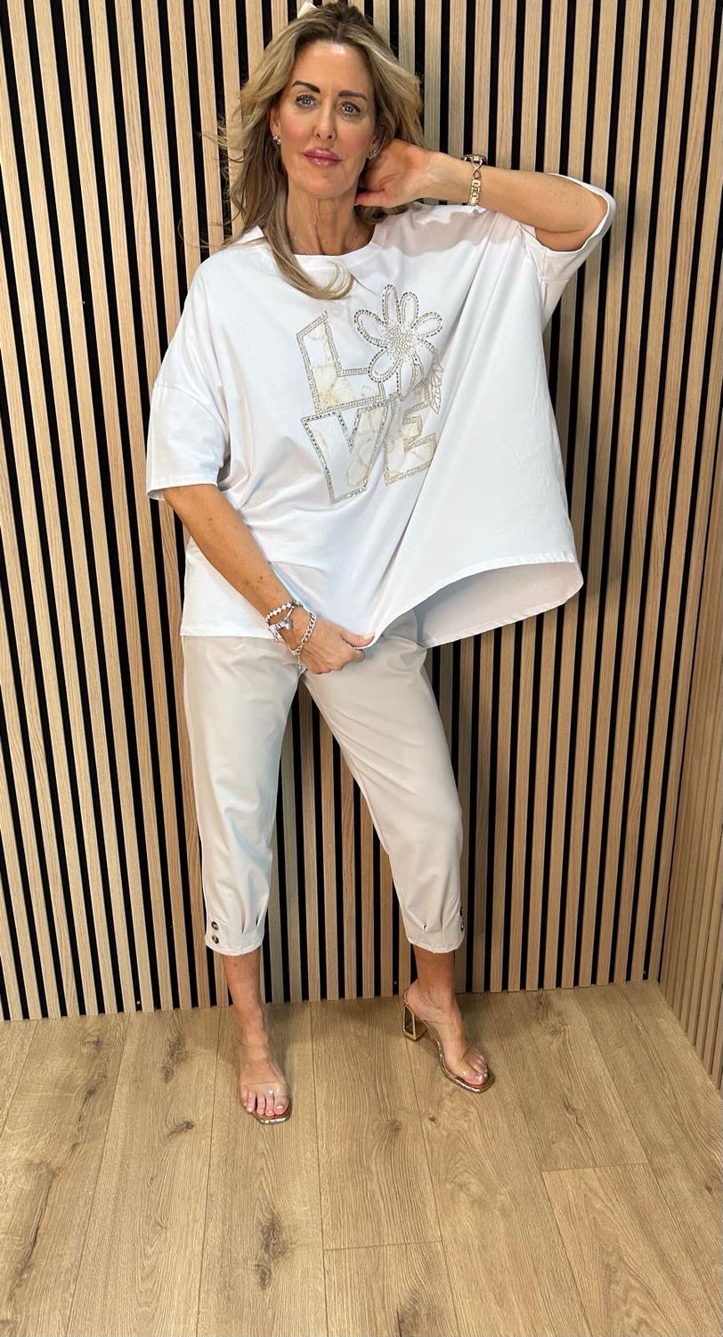 Love Embellished Oversized Top - White