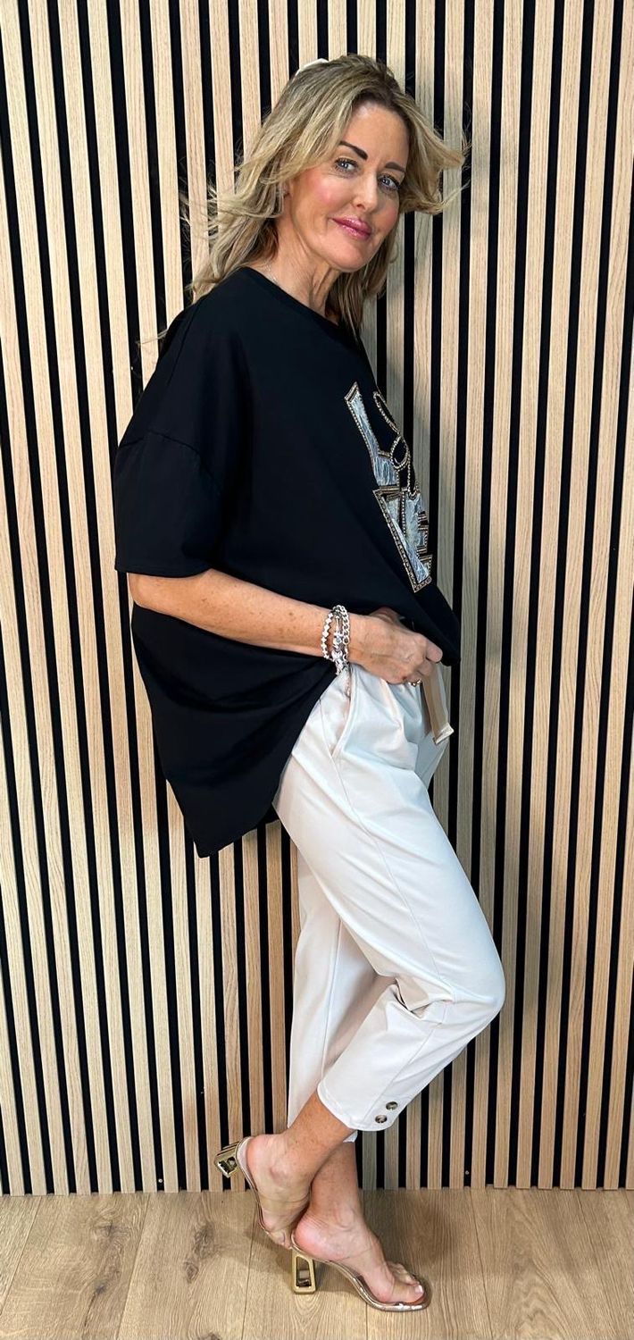 Love Embellished Oversized Top - Black