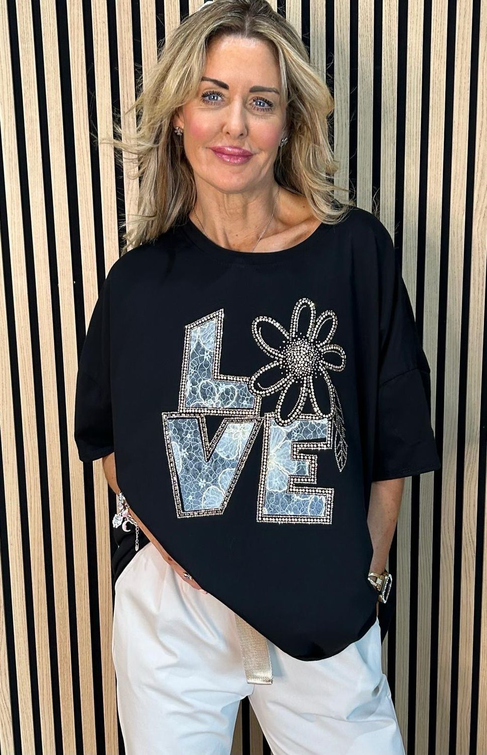 Love Embellished Oversized Top - Black