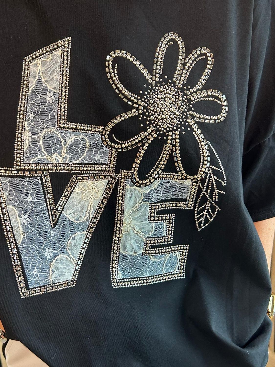 Love Embellished Oversized Top - Black