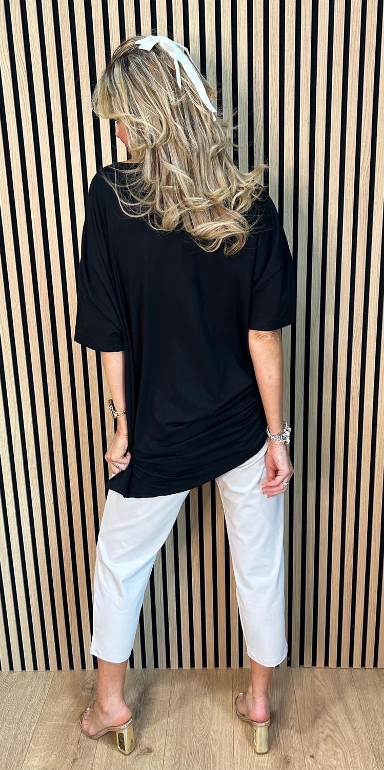 Love Embellished Oversized Top - Black