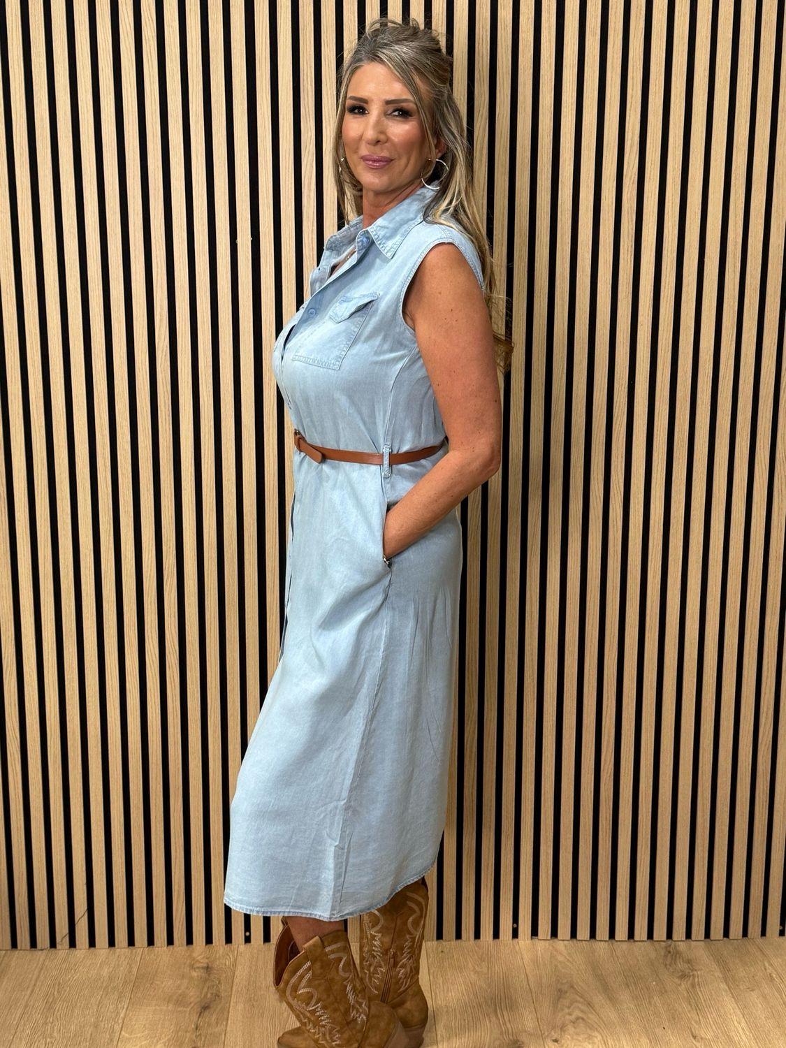 Sleeveless Denim Dress - Light Denim