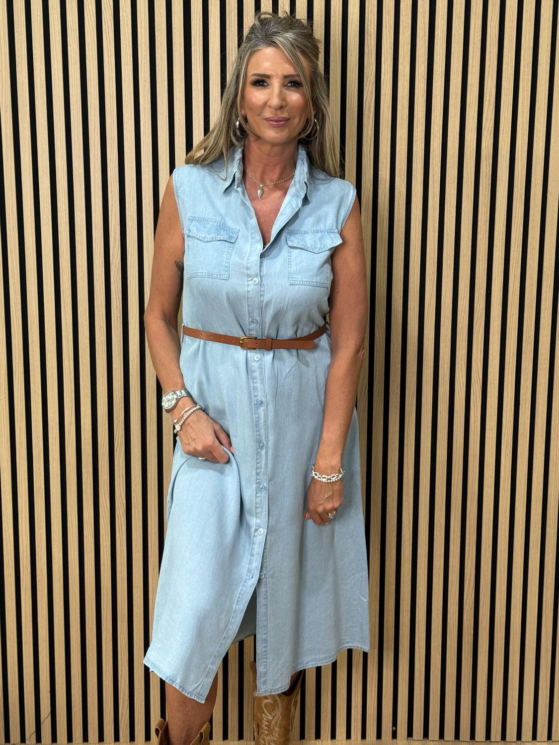 Sleeveless Denim Dress - Light Denim