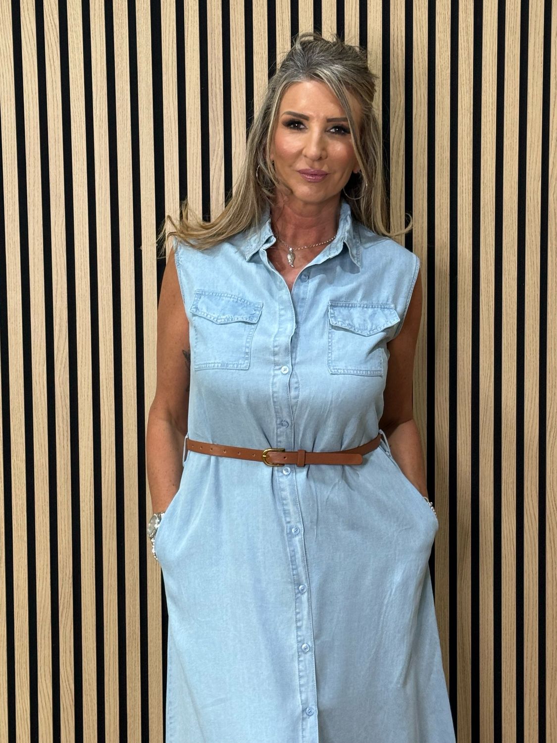 Sleeveless Denim Dress - Light Denim