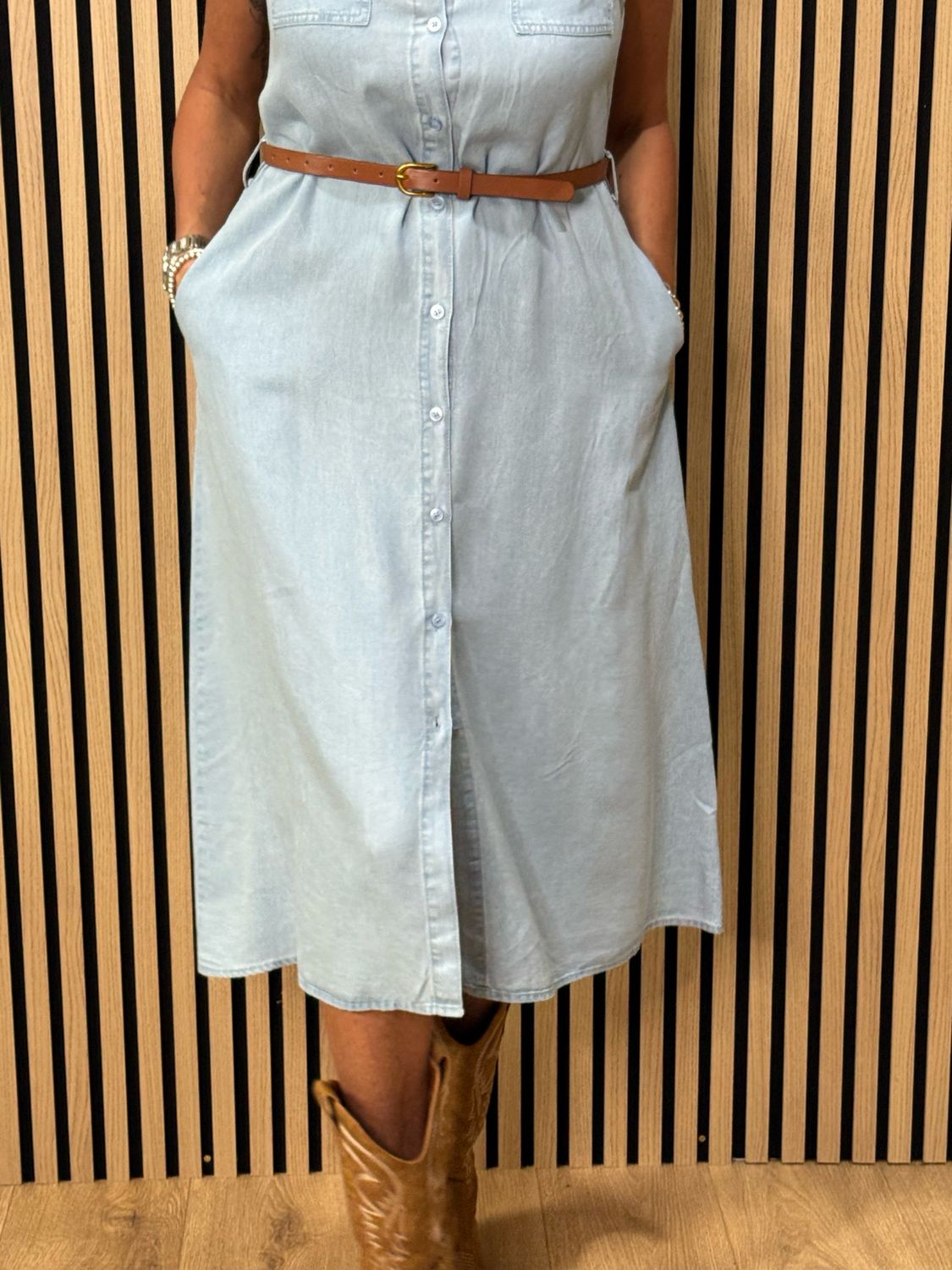 Sleeveless Denim Dress - Light Denim