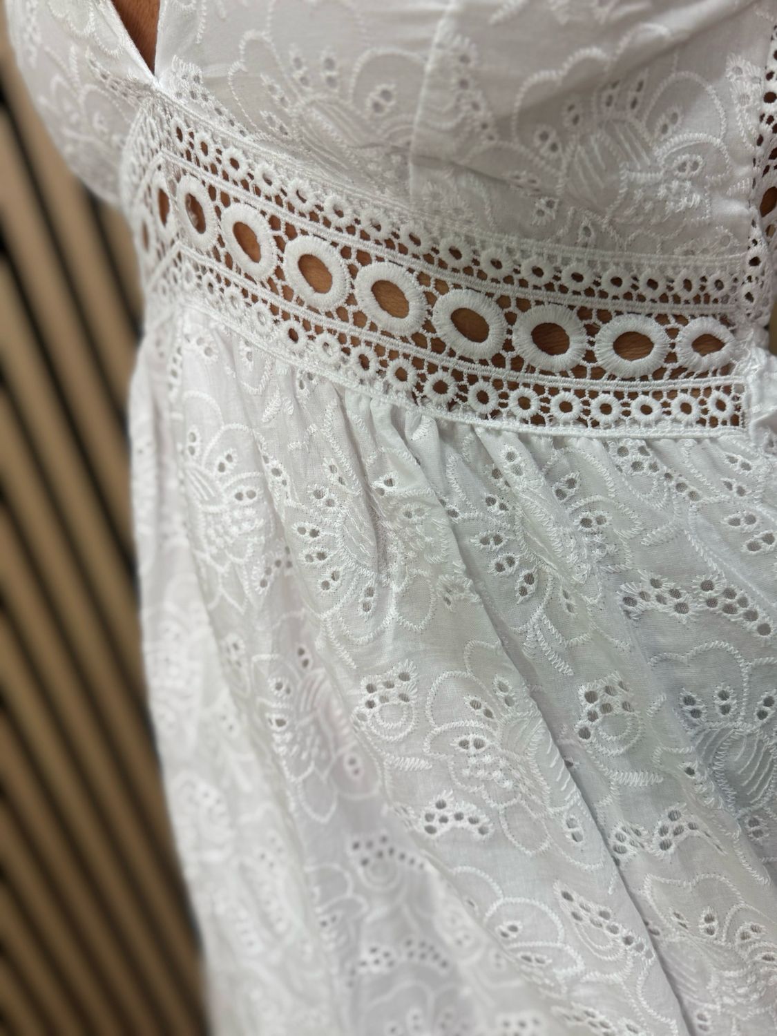 Broderie Cotton Back Tie Dress - White