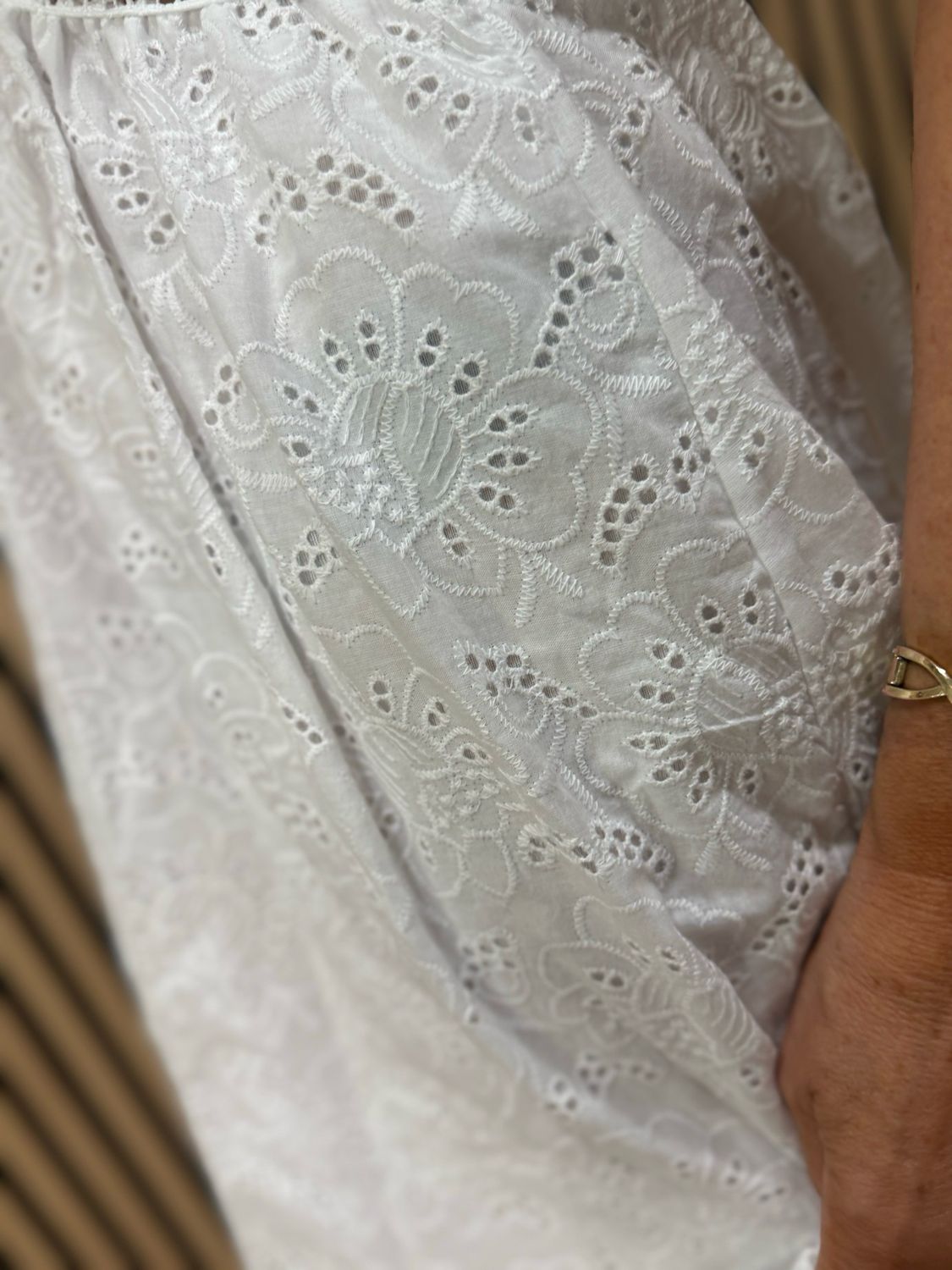 Broderie Cotton Back Tie Dress - White