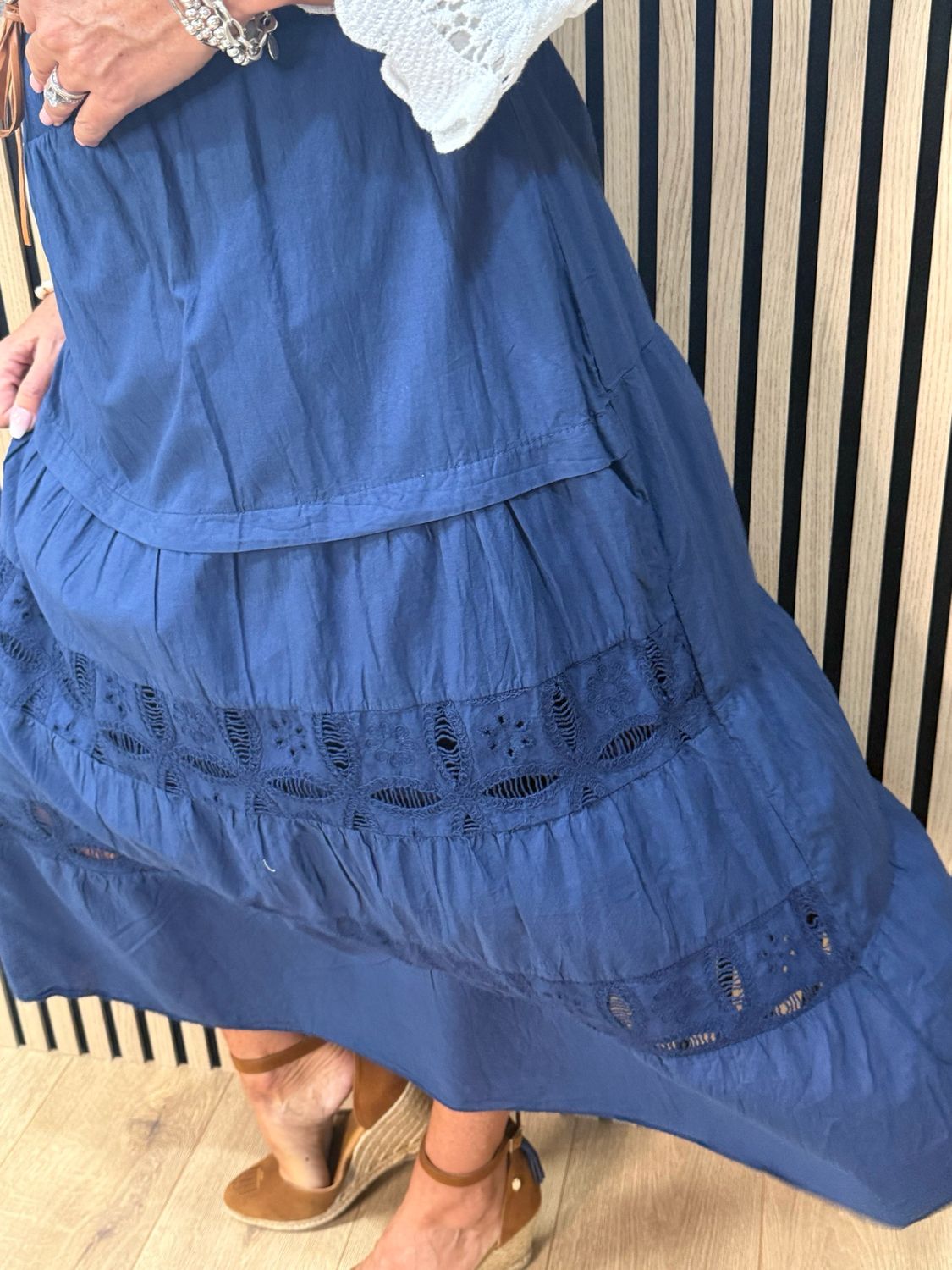 Broderie Panel Maxi Skirt - Navy