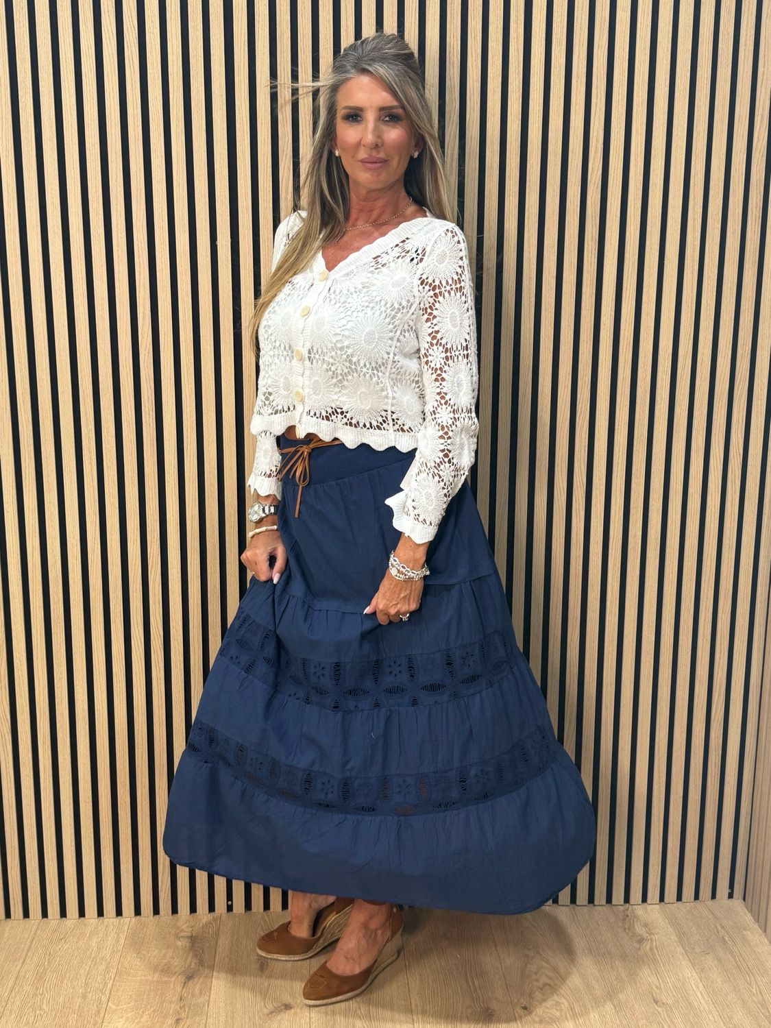 Broderie Panel Maxi Skirt - Navy