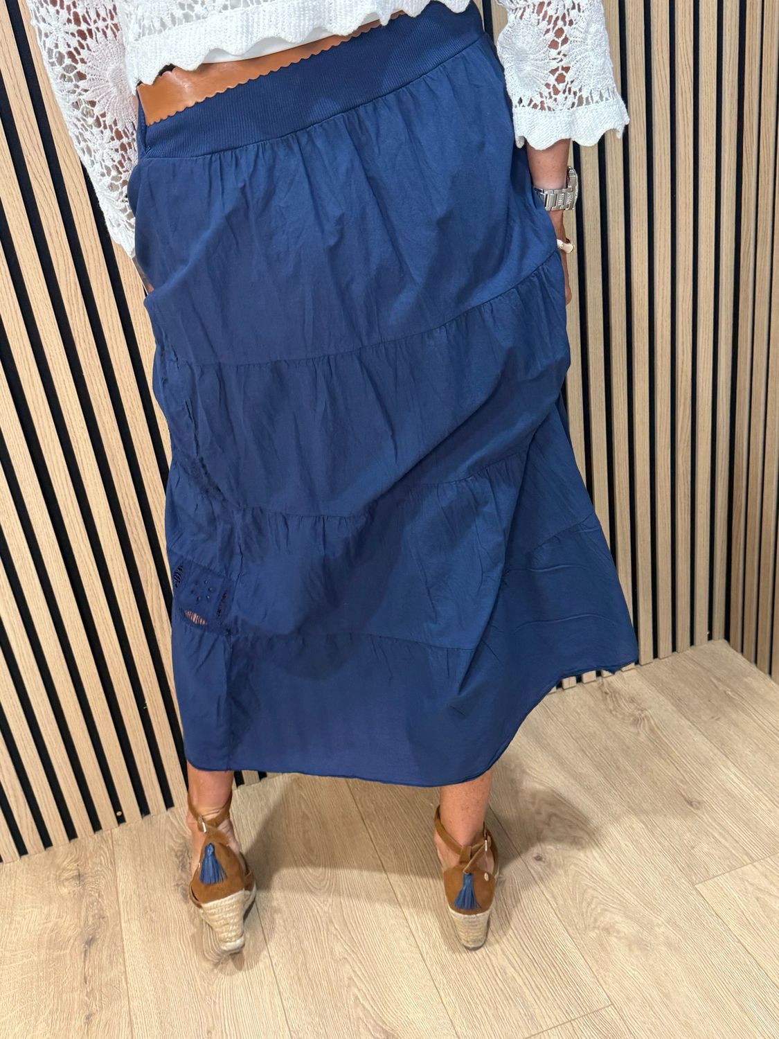 Broderie Panel Maxi Skirt - Navy