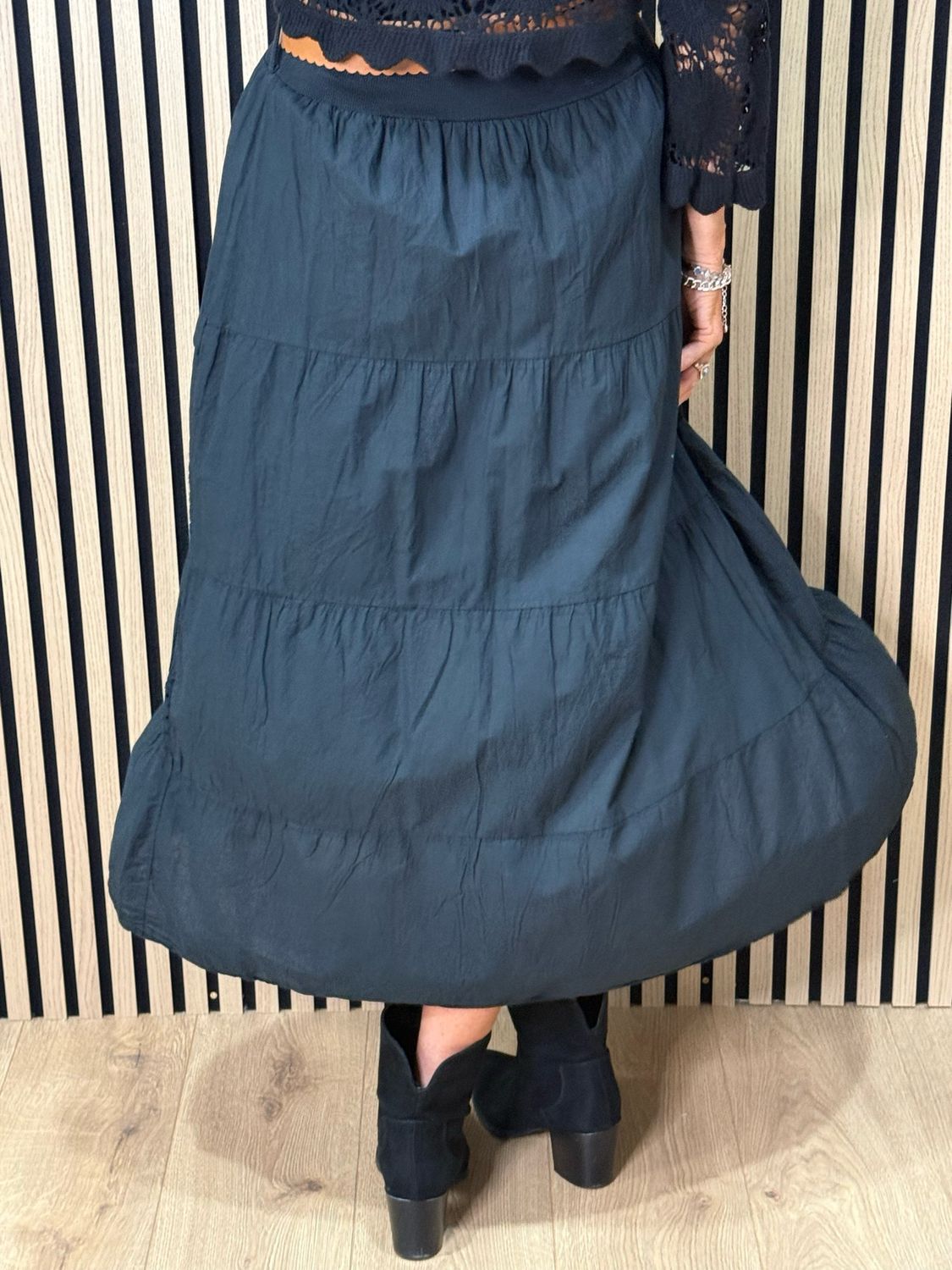 Broderie Panel Maxi Skirt - Black