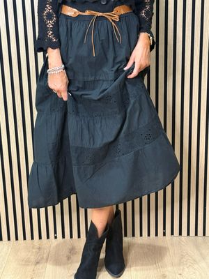 Broderie Panel Maxi Skirt - Black