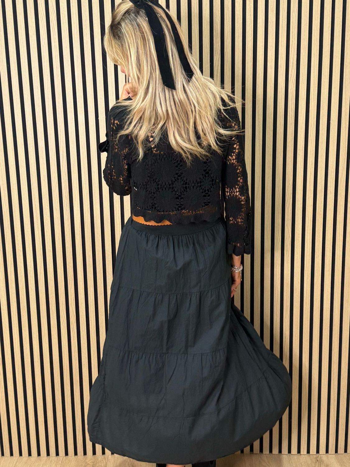 Broderie Panel Maxi Skirt - Black