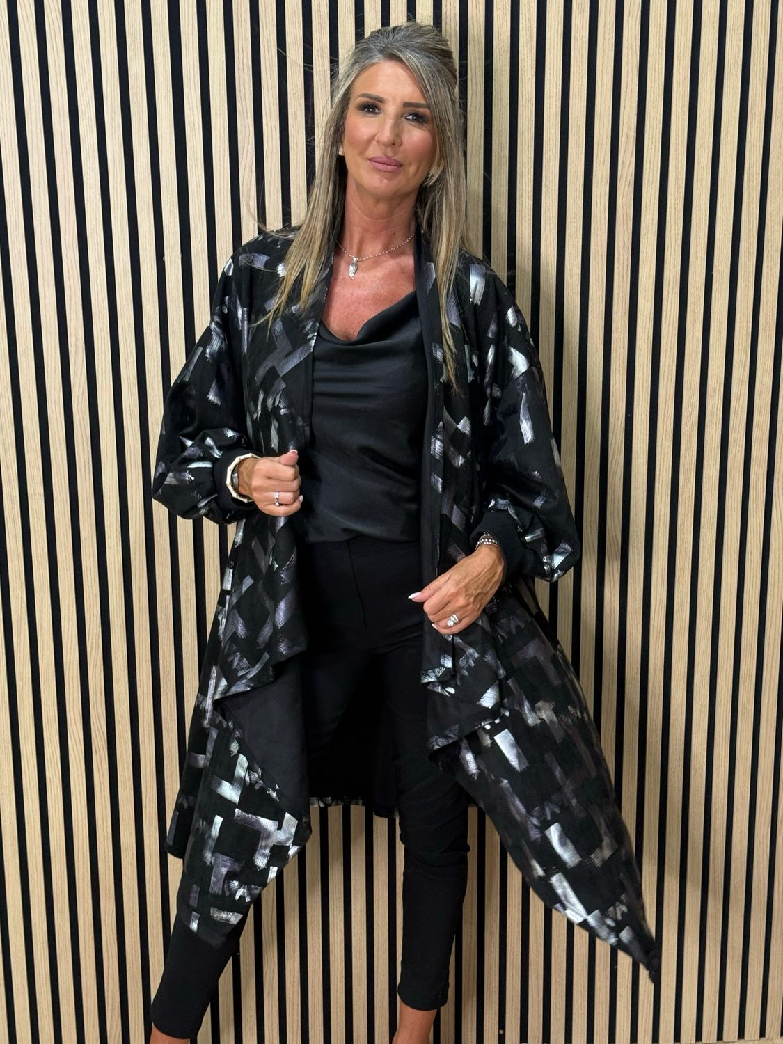 Abstract Print Oversized Jacket - Black/Silver