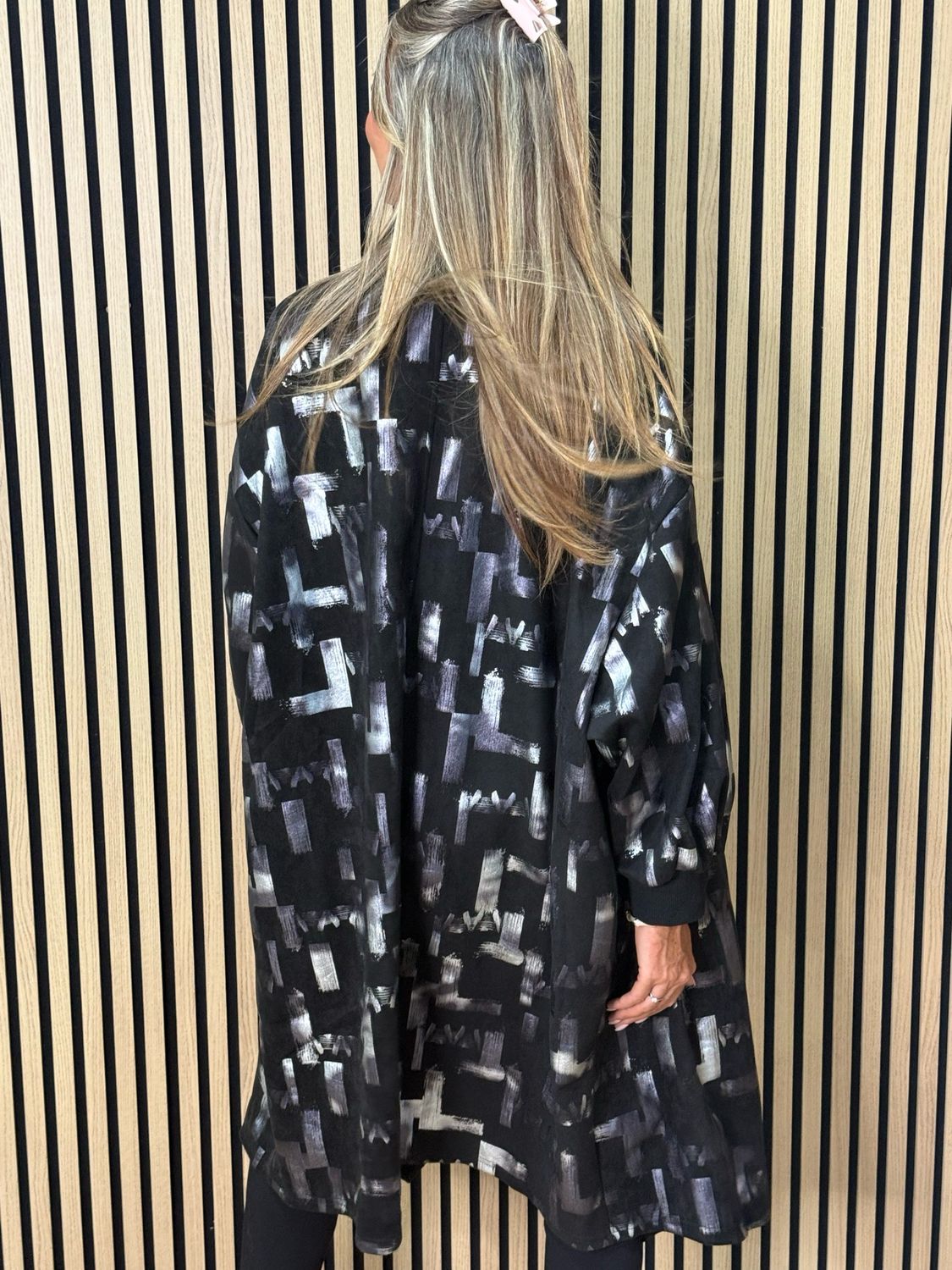 Abstract Print Oversized Jacket - Black/Silver
