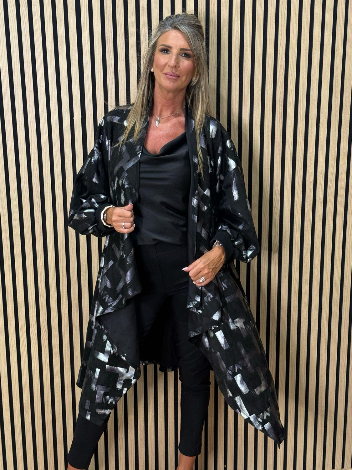 Abstract Print Oversized Jacket - Black/Silver