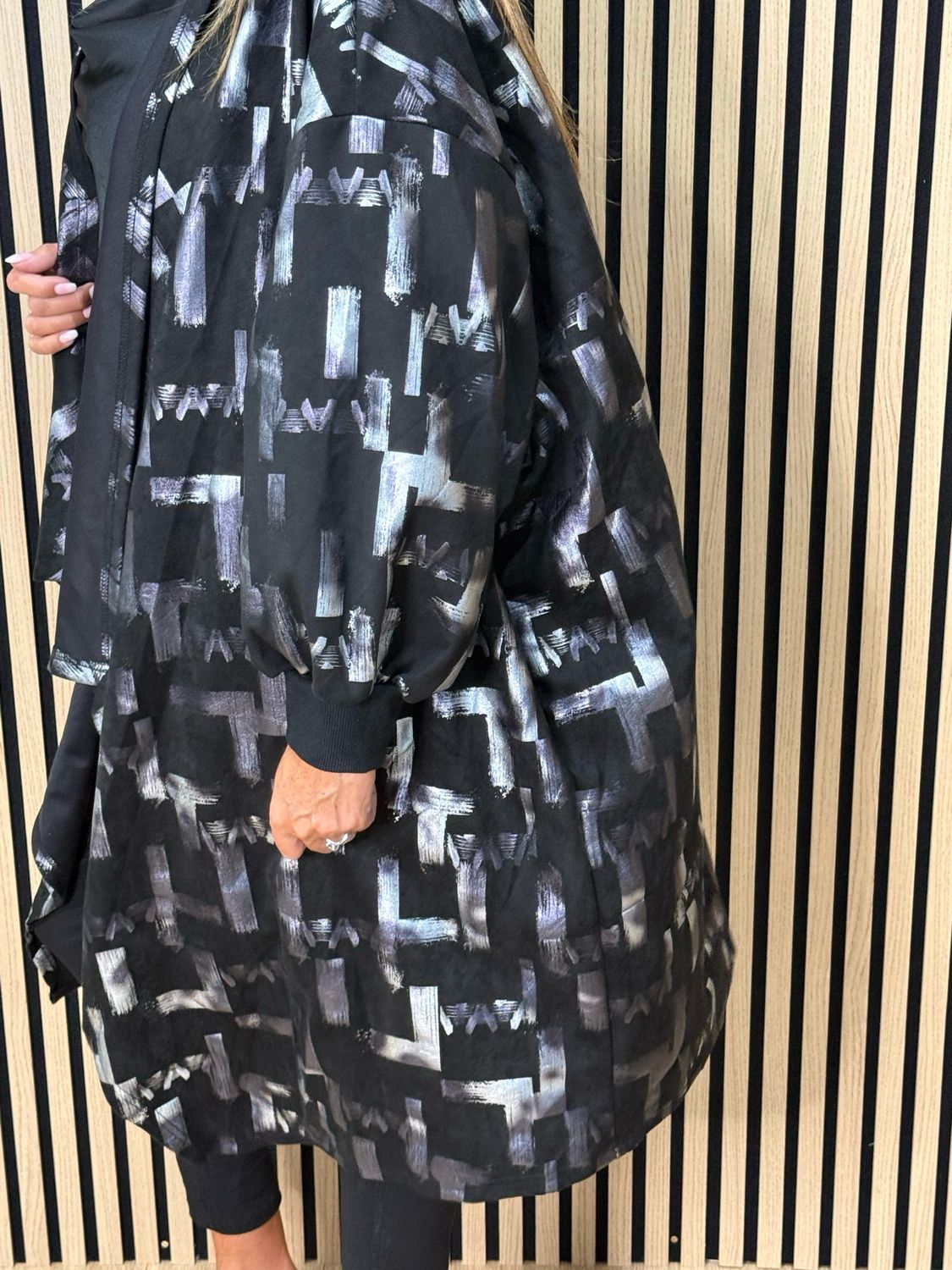 Abstract Print Oversized Jacket - Black/Silver