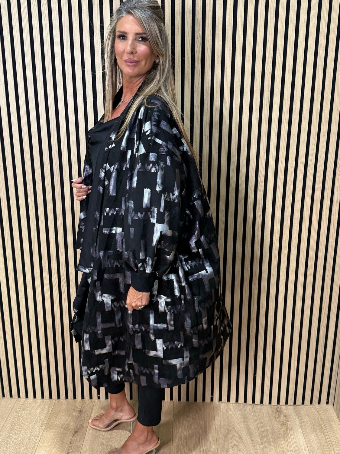 Abstract Print Oversized Jacket - Black/Silver