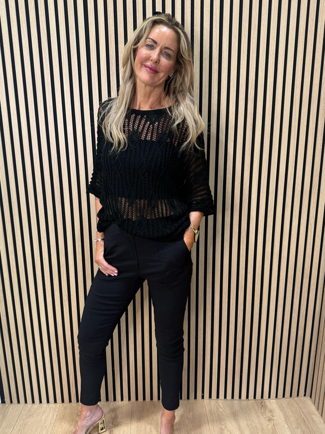 Lightweight Open Knit Jumper - Black