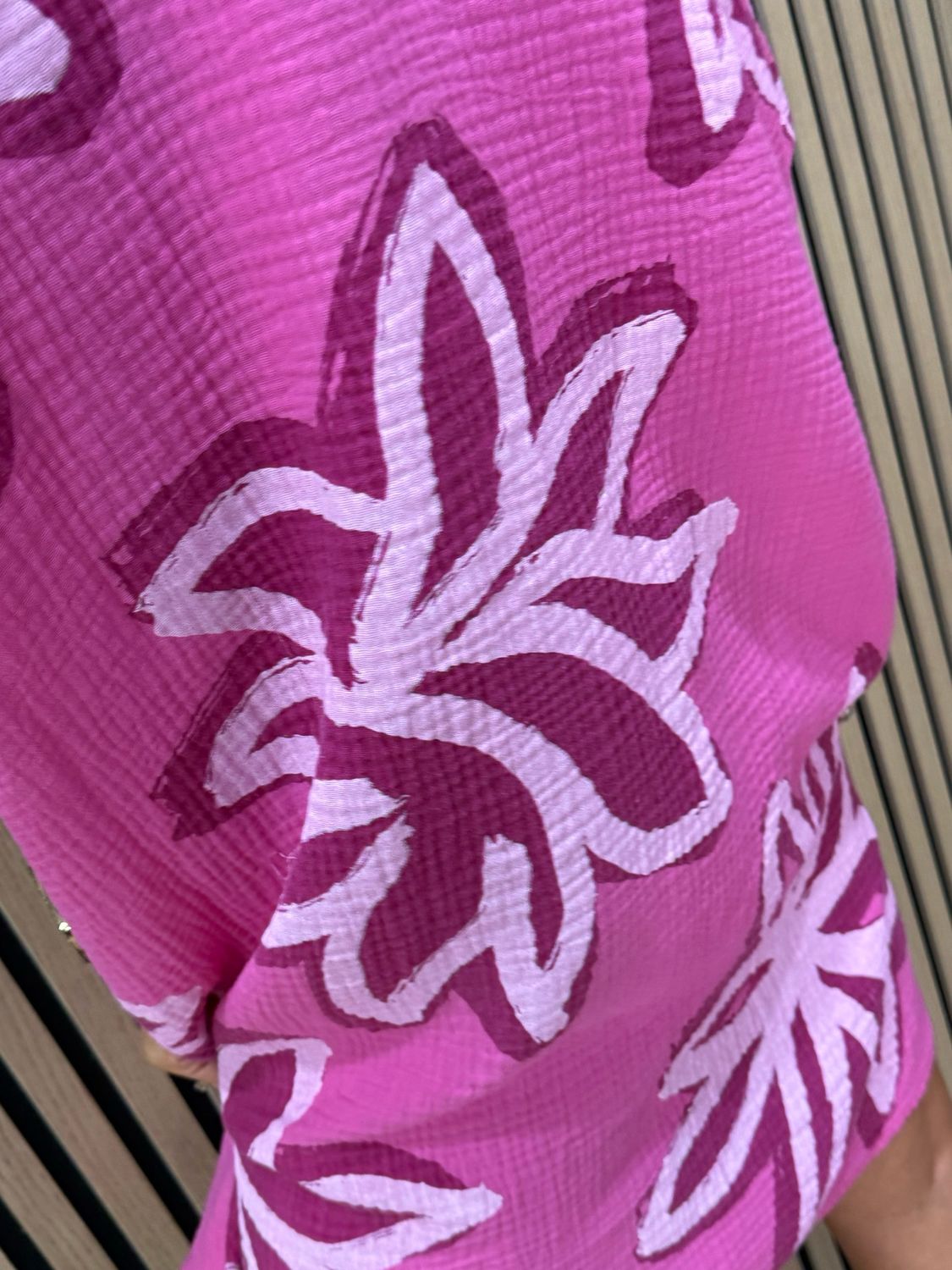 Button Front Flower Pattern Dress - Fuchsia