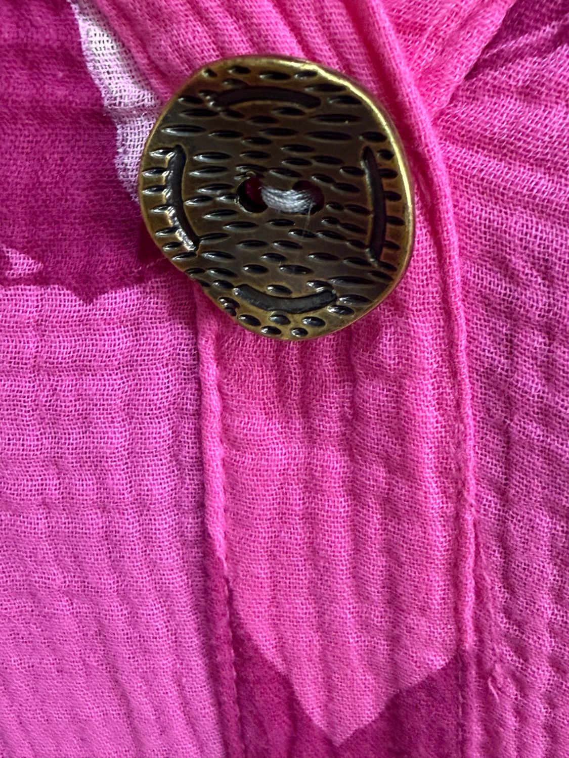 Button Front Flower Pattern Dress - Fuchsia