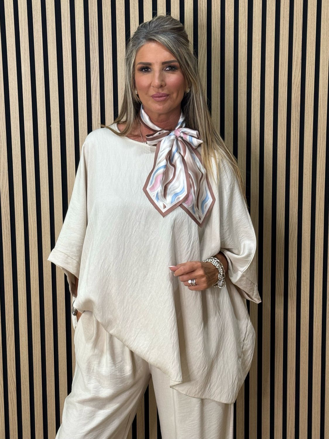 Relaxed Fit Trouser Suit Set - Stone