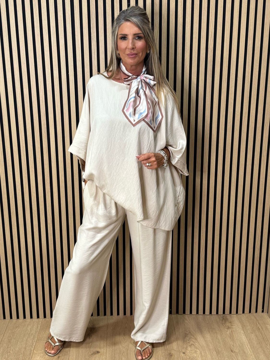 Relaxed Fit Trouser Suit Set - Stone