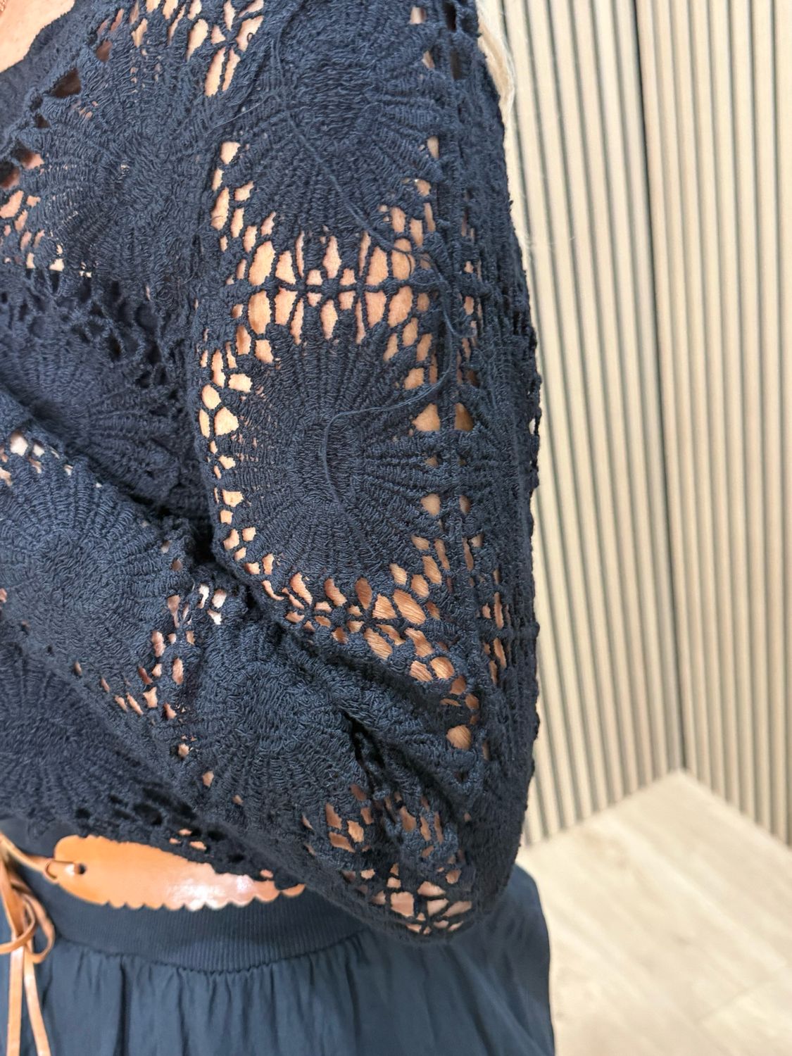 Crochet Button Cardigan - Black