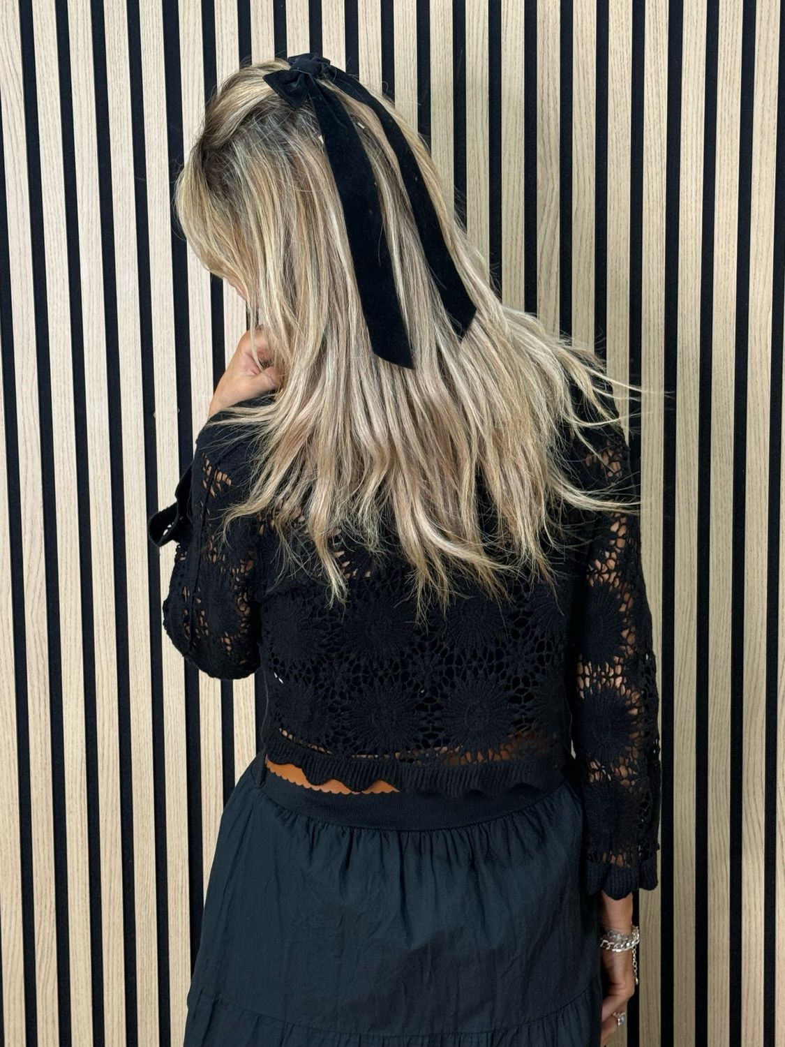 Crochet Button Cardigan - Black